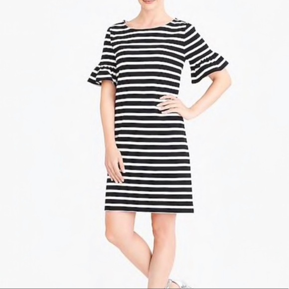Grey and White Stripped J Crew Dress- Bell Sleeves - Picture 1 of 4